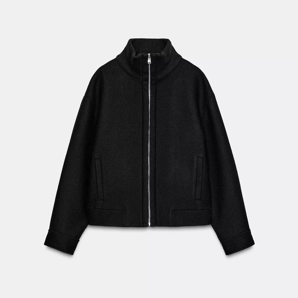 New Zara short wool coat with high neck in black - small